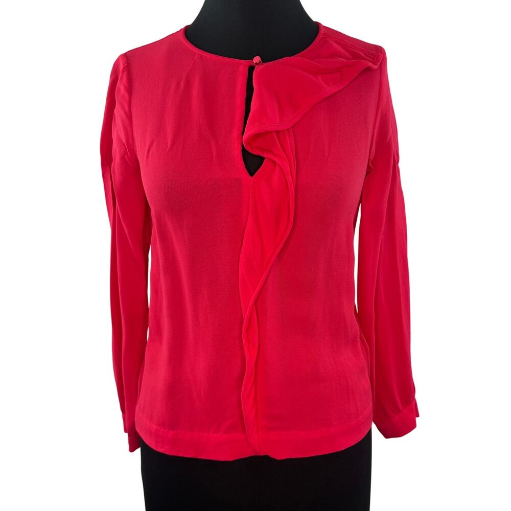 Kate Spade Edison Pink Blouse Ruffle Keyhole Neck Long Sleeve Pullover Size 0
